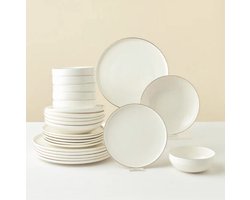 Karaca Stream Meridian - New Serviesset – 24-Delig – 6 Personen – Wit met Gouden Details – Luxe Bone Servies