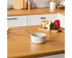 Karaca Swiss Crystal - Sauspan – 14 cm – Almond Cream – Inductie Geschikt – Antiaanbak – RVS Handgreep