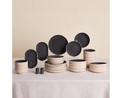 Karaca Terra 36-Delig Servieset – Antraciet – 8 Personen – Stoneware Dinerset – Dinerborden, Kommen, Dessertborden