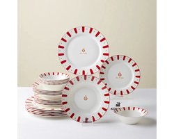 Karaca x Galatasaray Gelicentieerde Forever Bone - 24-delige Serviesset – 6 Personen – Bone Porselein – Wit met Goud & Rood
