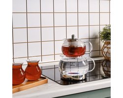 Karaca X Refika - Glazen Theepot Set – 600 ml Theepot & 1500 ml Waterkoker – Transparant Glas