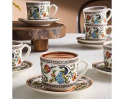 Karaca Yasemen - New Bone Koffiekopjesset voor 6 Personen – 12-delig – Espresso & Turkse Koffiekopjes – 80 ml – Multicolor