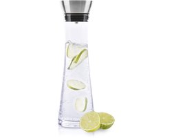 Karaf (1 liter) - glazen karaf met deksel en schenktuit, waterfles glas en roestvrij staal, karaf voor water, wijn enz