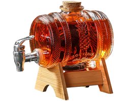 Karaf, 1L vat vormige glazen drankdispenser, vat karaf met kraan, alcoholdispenser ideaal voor wijn, whisky, bier, rum, geschenken voor vriend, echtgenoot, vader