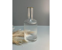 Karaf - Geribbeld Glas Met Gouden Randen - Ripple - Ribbel - 1150ml