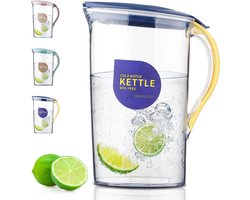 Karaf, met deksel, geschikt voor thee, sap en koude dranken, 2.1L Karaf, gemaakt van transparant PET, geurloze vezel Plastic karaf, BPA-vrij (geel)