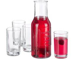 karaf met glazen - 5-delige set - 1 waterkan van 1,5 l - 4 drinkglazen van 200 ml - zonder deksel