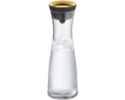 Karaf van glas, 1 liter, glazen karaf met deksel, siliconen deksel, CloseUp-sluiting, goud