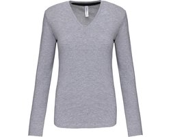Kariban Dames t-shirt V-hals lange mouwen K382 - Oxford Grey - XXL