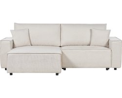 KARILA - Hoekbank met slaapfunctie - Lichtbeige - Rechts - Polyester