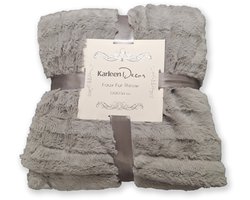 Karleen Decor Faux Fur Throw Plaid Stripe 120x150cm - light taupe