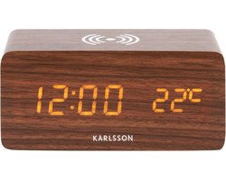 Karlsson Wekker Block LED - Bruin - 7,4x15x7,1cm - Modern - Wekker voor slaapkamer - Wekkers