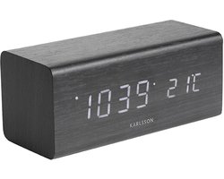 Karlsson Wekker Block - Zwart fineer, Wit LED - 16x7,2x7cm - Scandinavisch - Wekker voor slaapkamer - Wekkers
