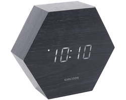 Karlsson Wekker Hexagon - Zwart fineer, Wit LED - 13x11x4,5cm - Scandinavisch