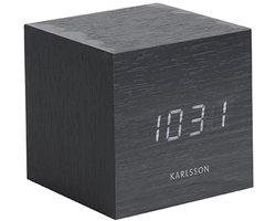 Karlsson Wekker Mini Cube - Zwart fineer, Wit LED - 8x8x8cm - Scandinavisch - Wekker voor slaapkamer - Wekkers