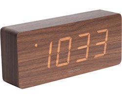 Karlsson Wekker Tube - Donker Hout fineer, Wit LED - 21x9x4,5cm - Scandinavisch - Wekker voor slaapkamer - Wekkers