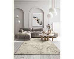 Karpet24 Creation vloerkleed – laagpolig met takkenpatroon – Beige/Crème – 200 x 290 cm