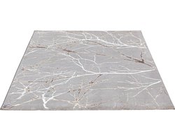 Karpet24 Modern Vloerkleed Creation - Laagpolig Tapijt met Stijlvol Takkenontwerp in Grijs en Crème-120 x 170 cm