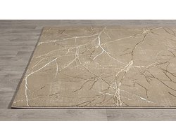 Karpet24 Modern Vloerkleed Creation - Laagpolig Tapijt met Stijlvol Takkenontwerp in Taupe en Crème-140 x 200 cm