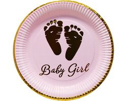 Kartonnen Bordjes 18 cm Roze met gouden voet en rand / Wegwerp borden - Feest/verjaardag/BBQ borden - baby shower