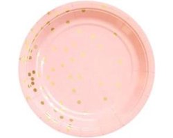 Kartonnen Bordjes roze met stippen 18cm 10st - Wegwerp borden - Feest/verjaardag/BBQ borden / Gebak bordjes maat - feestjes - Babyshower