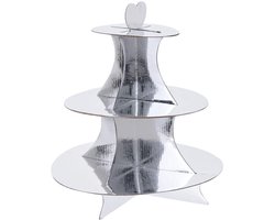 Kartonnen Etagère 34 x 30 cm met 3 Planken - Zilver Serveerschaal voor Desserts, Muffins en Taarten