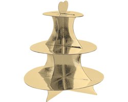 Kartonnen etagère met 3 planken 34 x 30 cm in goud - Serveerschaal voor desserts en gebak