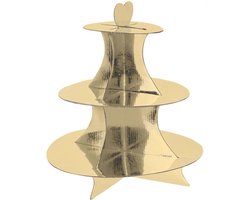 Kartonnen etagère met 3 planken 34 x 30 cm in goud - Serveerschaal voor desserts en gebak