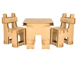 Kartonnen set kindertafel en stoelen met namen - Voor kids van 4 tot 6 jaar - Kartent