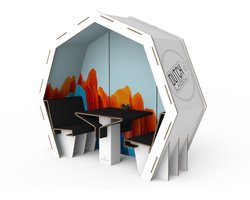 Kartonnen Spreekruimte - Popup duurzame werkruimte - 2 persoons - Eigen ontwerp - Kartonnen zithoek - Bee Connect
