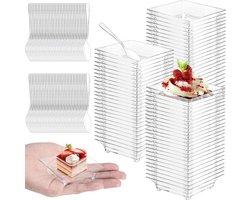 KARZO - 100 stuks vierkante plastic voorgerechtenborden met lepels - transparant - herbruikbaar - dessertproeverij - feestbenodigdheden