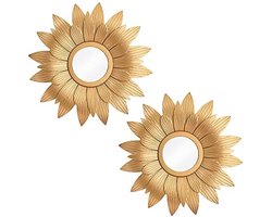 KARZO - 2 stuks moderne kleine ronde decor gouden bloem wandspiegels woonaccessoires voor slaapkamer, woonkamer en eetkamer