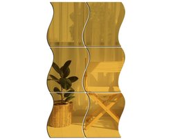 KARZO - 6PCS Wand Spiegels Kleur Zilver Zelfklevend 3D Golfvormig Decoratieve Stickers
