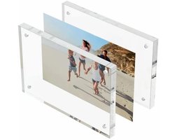 KARZO - Acryl fotolijst, 20 x 15 cm frameloos ontwerp, doorzichtig vrijstaand frame, 10 mm dik dubbelzijdig fotolijstje voor vakantiecadeaus