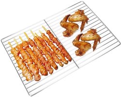 KARZO - BBQ-rek van roestvrij staal met antiaanbaklaag, rooster, koeling, braden, bakken, voor vlees, groenten, garnalen, vis (30x45cm)