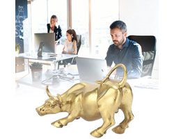 KARZO - Beeld van een stier van koperkleurig messing, decoratief kunstwerk voor kantoor, slaapkamer, boekenkast of winkel met een stijlvolle en duurzame afwerking