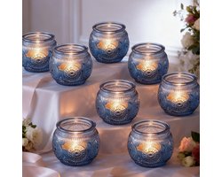 KARZO - Blauwe Tealight Glazen, Theelicht Houder, 12 Stuks, Theelicht Houder, Glazen Kaarsenhouders, Diameter 5.5 cm, Glazen Theelicht Houder voor Tafel Decoratie, Thuis, Bruiloft, Feesten