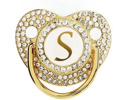 KARZO - Bling Baby Fopspeen Gouden Letter Bling Fopspeen Gepersonaliseerde Bling Fopspeen Gebogen Fopspeen met Fopspeenclip en Stofhoes voor Jongens Baby Shower Newborn Fotografie