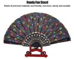 KARZO - Chinese waaier decoratieve standaard, houten opvouwbare ventilatorstandaard, vintage, sportief, elegant, handig en prachtig voor thuis, displaydecoratie voor tentoonstellingen (donkerrood)