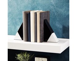KARZO - Decoratieve Boekensteunen - 2 Stuks - Zwart-Wit Marmer - Voor Zware Boeken