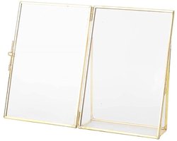 KARZO - Fotolijsten, messing retro glas metalen bureau fotolijst houder koperen strepen metaal (10 x 15 cm)