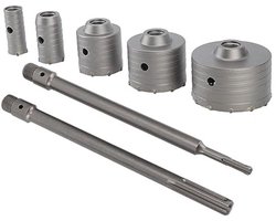 KARZO - Gatenzaagset voor beton, 9-delig, gatenzaagset voor beton, 30 mm, 40 mm, 65 mm, 80 mm en 100 mm, inclusief sterke kist