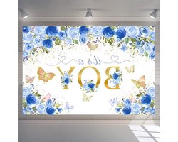 KARZO - Het is een jongen babyshower achtergrond met blauwe bloemen