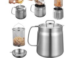 KARZO - Mini Friteusepan met Mand en Vetfilter - 2 liter - voor Braden, Koken, Camping