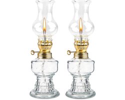 KARZO - Petroleum Lamp, 2 Stuks Glazen Olie Lamp Petroleum Stormlantaarn Olie Lamp Lantaarn Stormlantaarn Petroleum Vintage Kerosine Lamp Lantaarn Kamer Olie Lampen voor Binnen Thuis Tuin Kamperen