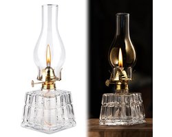 KARZO - Petroleumlamp, glazen olielamp, petroleumstormlantaarn, olielamplantaarn, stormlantaarn, petroleum, vintage petroleumlamp, lantaarnkamer, olielamp voor binnen, huis, tuin, camping