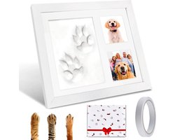 KARZO - Pootafdrukset hond kat: 3D fotolijst met 2 foto's en pootafdrukken, 360° draaibare pootafdrukset standaard, houten fotolijst voor katten of hondenbezitters (met geschenkverpakking)