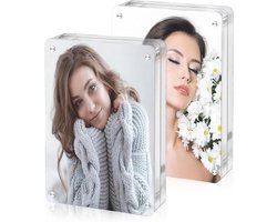 KARZO - Set van 2 magnetische acryl fotolijsten 15 x 20 cm - Dubbelzijdig display voor foto's en ansichtkaarten met afgeronde hoeken