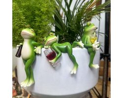 KARZO - Set van 3 Bloempot Hangers Kikkers Decoratieve Figuren met Wijnglas Kikker Decoratie Tuin Decoratie voor Buiten Tuin Sink Plant Kom Tuin Balkon Patio Vijver Decoratie