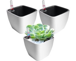 KARZO - Set van 3 zelfbewaterende kruidenpotten met waterniveau-indicatoren en pot-in-potsysteem, 13 x 11 cm, voor eenvoudig onderhoud en gezonde planten